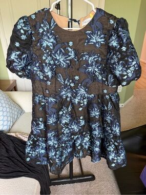 Elliatt Black Top with Blue Floral Embroidery